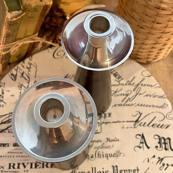Modern Taper Matte Bronze & Silver Candle Holder Set/2 - Picture 5 of 5